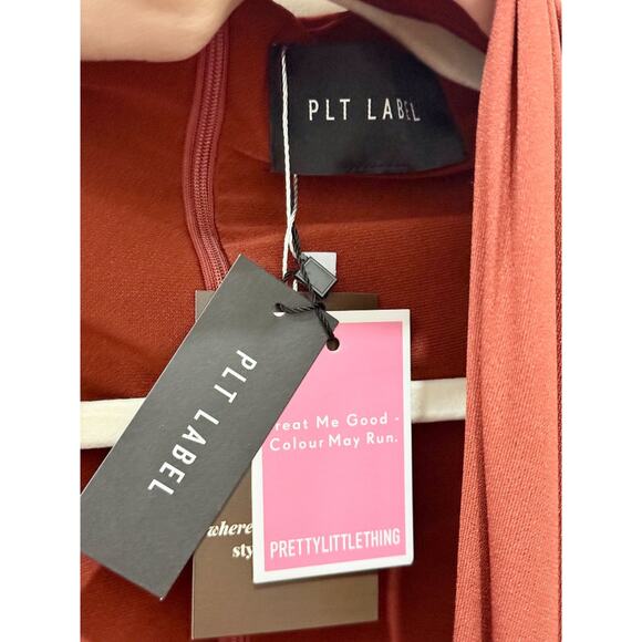 NWT PLT Label Double Layer Slinky Asymmetric Plunge Maxi Dress Rust Brown Size 0 - Picture 6 of 6